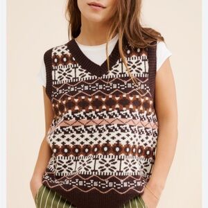 Faire Isle V-Neck Patterned Sweater Vest Dot and Lu size S